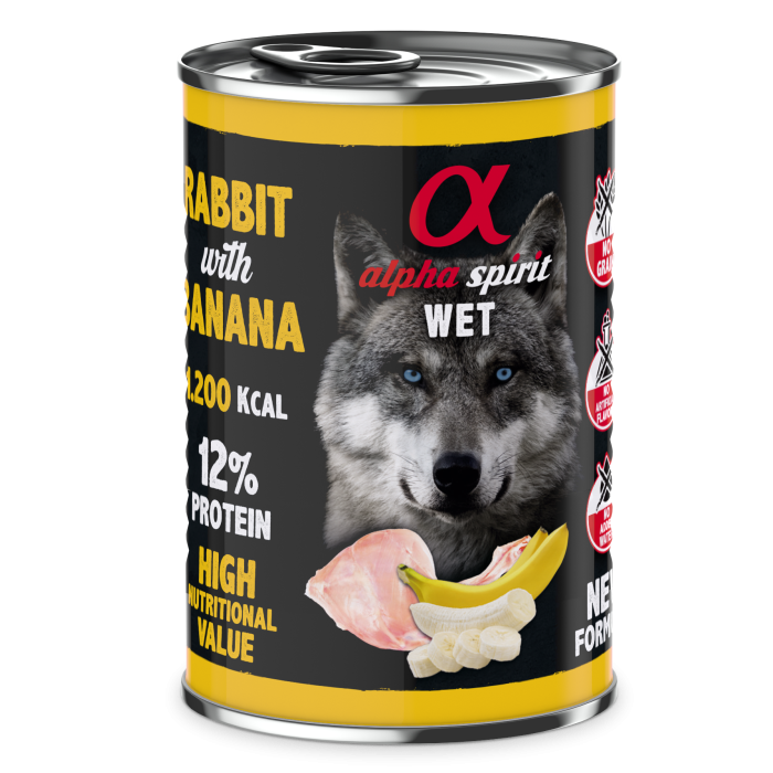 Полнорационный влажный корм Alpha Spirit Rabbit With Banana, для взрослых собак, кролик и бананы, 400 г