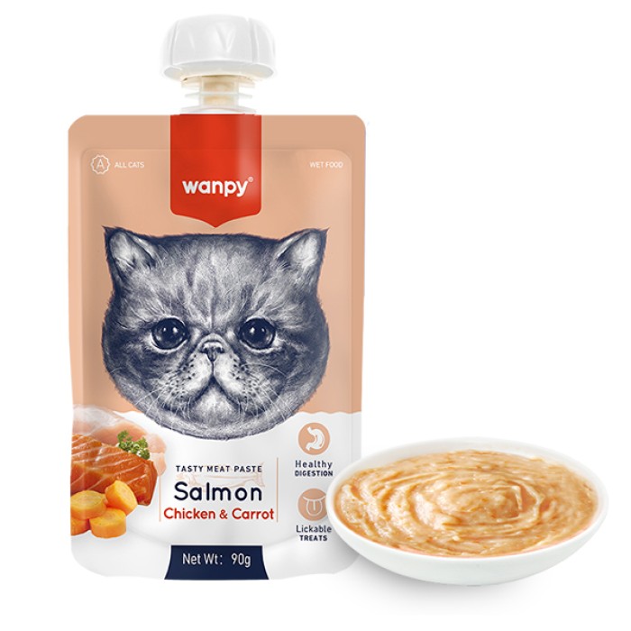 Wanpy Salmon Chicken & Carrot ВАНПИ КРЕМ-ПЮРЕ ЛОСОСЬ И КУРКА С МОРКОВЬЮ жидкий корм для кошек, 0.09 кг