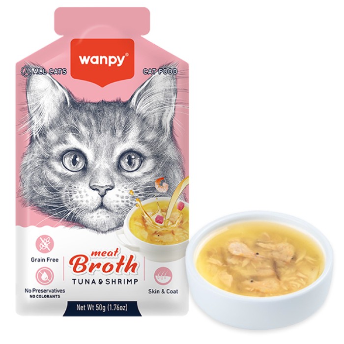 Жидкий корм для кошек Wanpy Meat Broths Duck, С ТУНЦОМ И КРЕВЕТКАМИ, беззерновой, 50 г