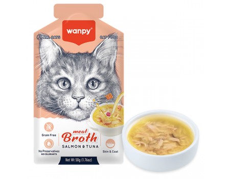 Жидкий корм для кошек Wanpy Meat Broths Duck, С ЛОСОСЕМ И ТУНЦОМ, беззерновой, 50 г