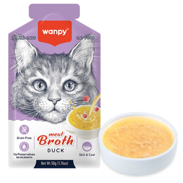 Жидкий корм для кошек Wanpy Meat Broths Duck, СУП С УТОЙ беззерновой, 50 г