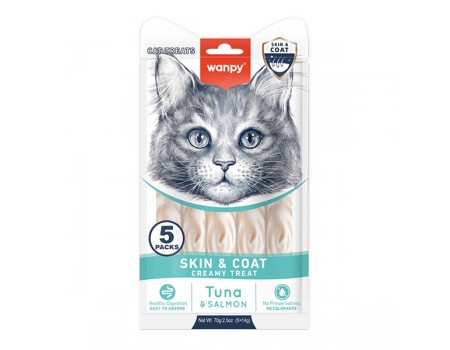 Wanpy Functional Creamy Lickable Treat Skin&Coat ВАНПІ ШКІРА Й ШЕРСТЬ рідкі ласощі для котів, 0.07 кг (5х14г)