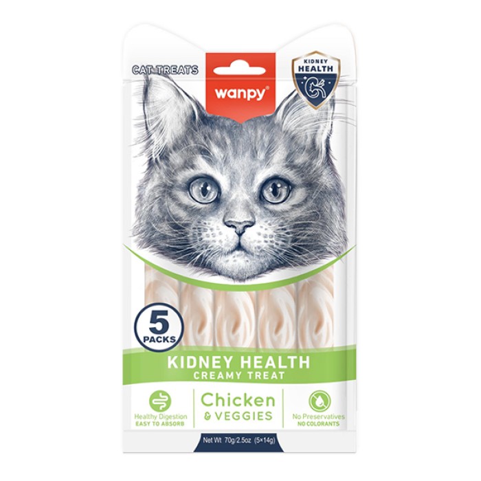 Wanpy Functional Creamy Lickable Treat Kidney Health ВАНПІ ЗДОРОВ’Я НИРОК рідкі ласощі для котів із нирковою недостатністю, 0.07 кг (5х14г)