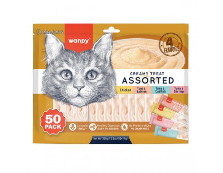 Рідкі ласощі для котів Wanpy Creamy Treat Assorted ВАНПІ МІКС, набір , 0.7 кг., в пакунку 50 стіків по 14 г
