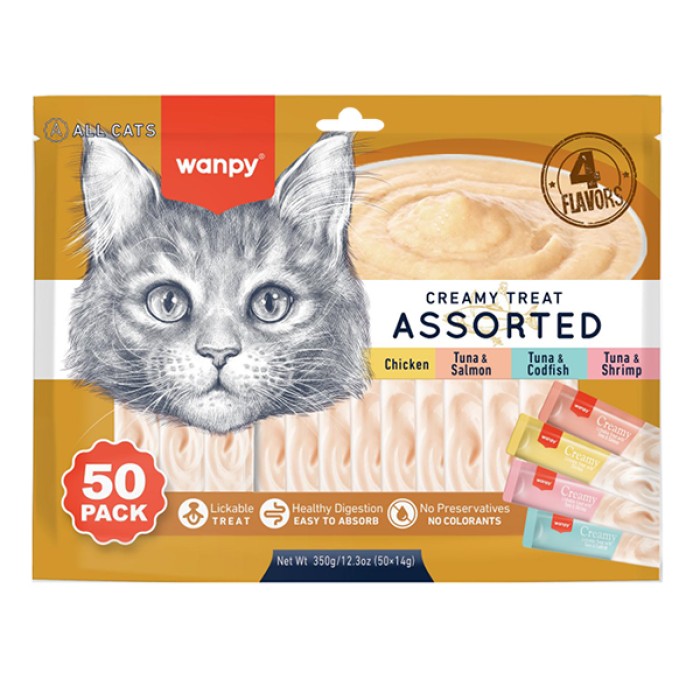 Рідкі ласощі для котів Wanpy Creamy Treat Assorted ВАНПІ МІКС, набір , 0.7 кг., в пакунку 50 стіків по 14 г