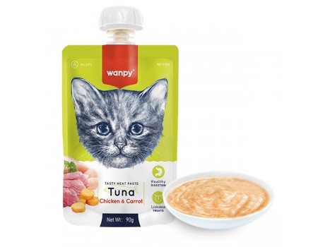 Wanpy КРЕМ-СУП ТУНЕЦ И КУРКА С МОРКОВЬЮ (Tuna Chicken&Carrot) жидкий корм для кошек, 90г