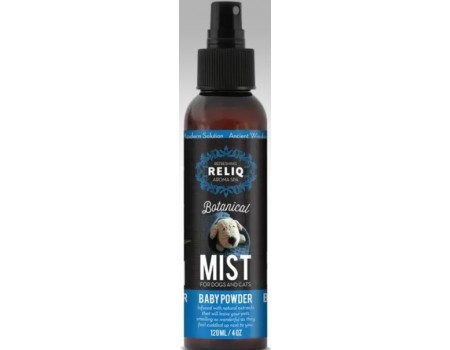 RELIQ Botanical Mist-Baby Powder - Спрей с ароматом детской присыпки для ухода и увлажнения шерсти собак и кошек, 120 мл