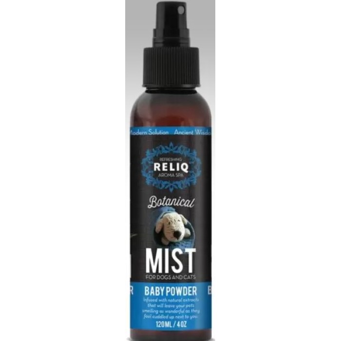RELIQ Botanical Mist-Baby Powder - Спрей з ароматом дитячої присипки для догляду та зволоження шерсті собак та кішок, 120 мл