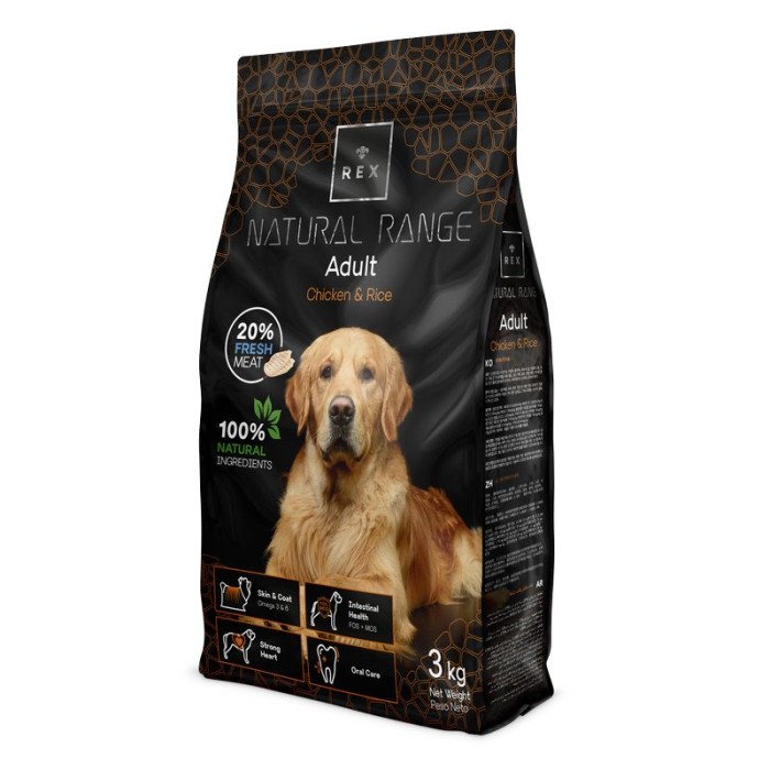 Rex Natural Range Adult Chicken & Rice сухой корм для взрослых собак с курицей и рисом, 3 кг
