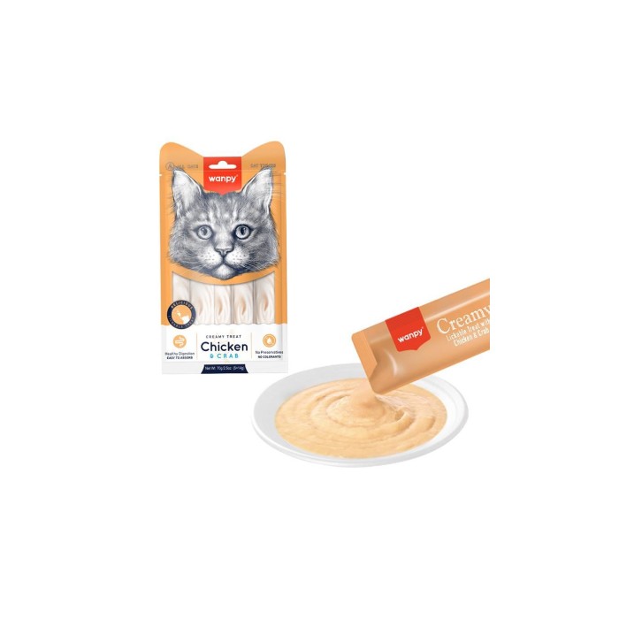 Wanpy Creamy Lickable Treats Chicken & Crab ВАНПИ КУРИЦА С КРАБОМ, 0.07 кг, в упаковке 5 стиков по 14 г
