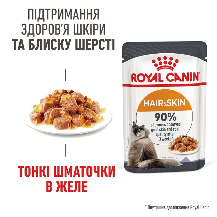 Влажный корм для взрослых кошек ROYAL CANIN HAIR & SKIN CARE IN JELLY 0.085 кг