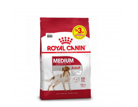 Royal Canin Medium Adult для взрослых собак средних размеров, 12+3 кг