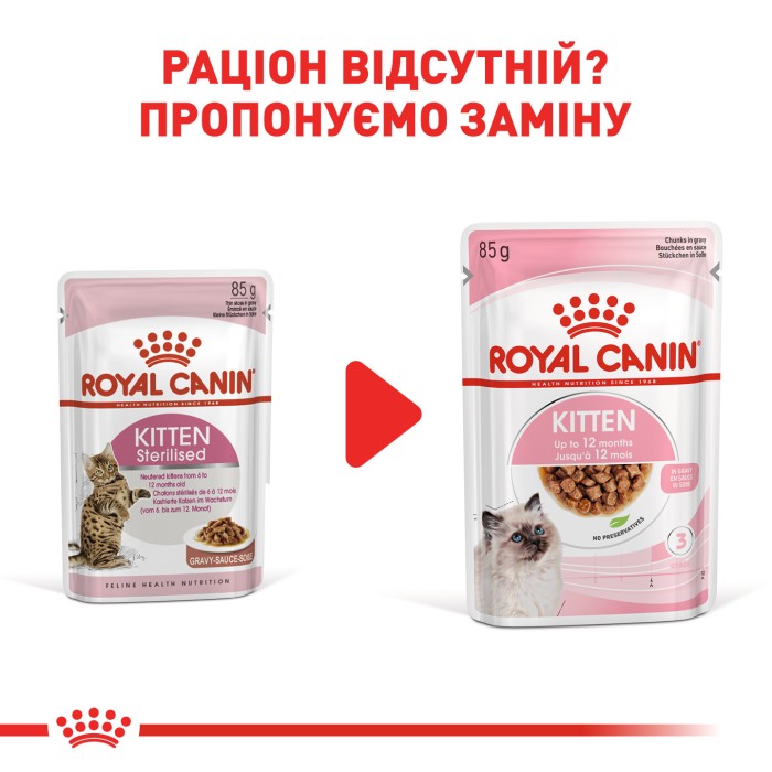 Влажный корм для стерилизованных котят ROYAL CANIN KITTEN STERILISED IN GRAVY 0.085 кг