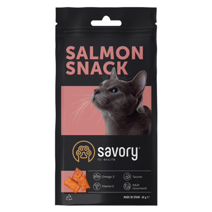 Ласощі для заохочення котів Savory Snack Salmon, подушечки з лососем, 60 г