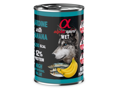 Полнорационный влажный корм Alpha Spirit Sardine with Banana, для взрослых собак, сардина и банан, 400 г