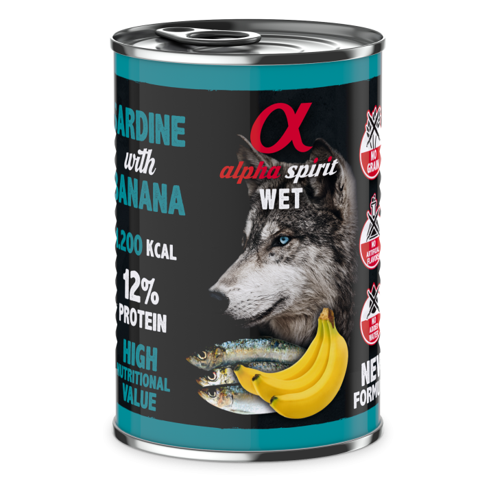 Повнораціонний вологий корм Alpha Spirit Sardine with Banana, для дорослих собак, сардина і банан, 400 г