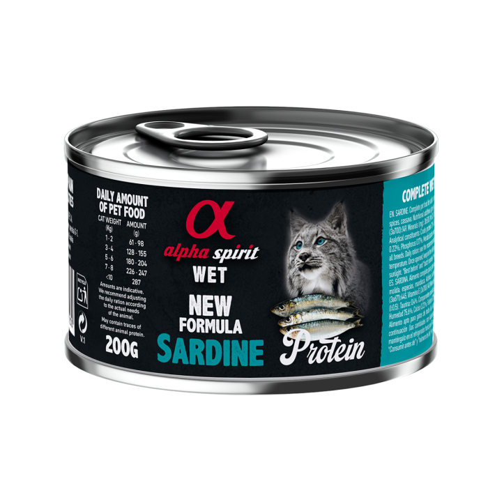 Полнорационный влажный корм Alpha Spirit Sardine, для взрослых кошек, сардина, 200 г