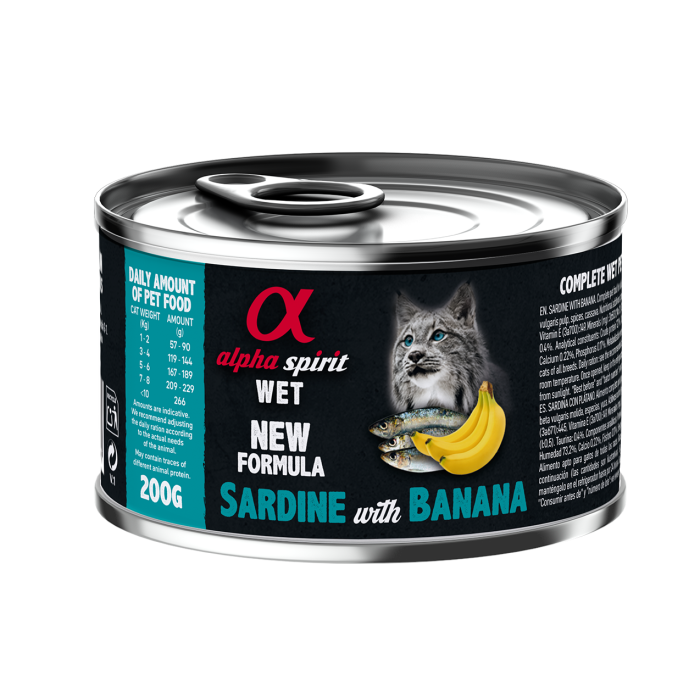 Повнораціонний вологий корм Alpha Spirit Sardine with Banana, для дорослих котів, сардина і банан, 200 г