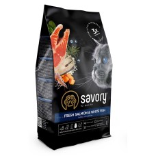 Savory Adult Cat Gourmand Fresh Salmon & White Fish Сухой корм для взрослых длинношерстных кошек 0,4 кг (лосось)