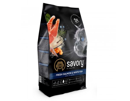 Savory Adult Cat Gourmand Fresh Salmon & White Fish Сухой корм для взрослых длинношерстных кошек 0,4 кг (лосось)