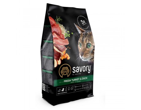 Savory Adult Cat Gourmand Fresh Turkey & Duck Сухой корм для взрослых капризных кошек 0,4 кг (индейка с уткой)