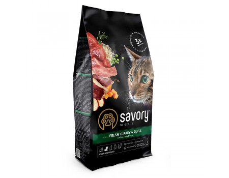 Savory Adult Cat Gourmand Fresh Turkey & Duck Сухой корм для взрослых капризных кошек 2 кг (индейка с уткой)