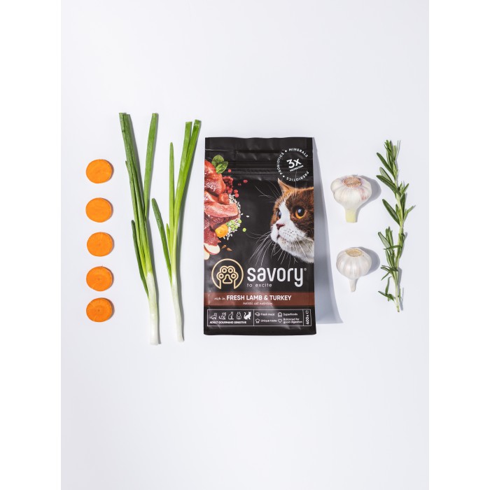 Сухий корм для котів з чутливим травленням Savory Adult Cat Sensitive Digestion Fresh Lamb and Turkey зі свіжим м’ясом ягняти та індички, 400 г