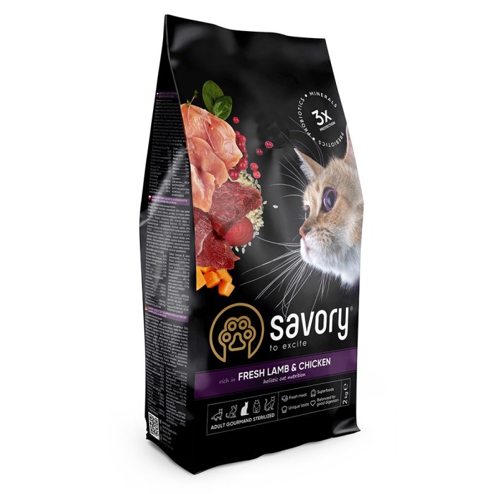 Сухий корм для кастрованих котів Savory Adult Cat Steril Fresh Lamb and Chicken зі свіжим м’ясом ягняти та куркою, 2 кг