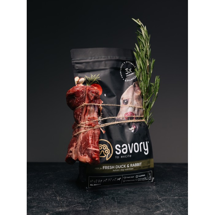 Savory Adult All Breeds rich in Fresh Duck & Rabbit сухой корм для собак всех пород  1 кг (кролик и утка)