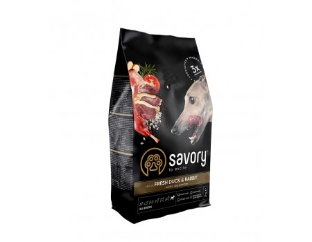 Savory Adult All Breeds rich in Fresh Duck & Rabbit сухой корм для собак всех пород  3 кг (кролик и утка)