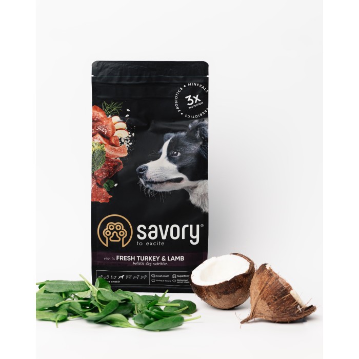 Сухий корм для собак середніх порід Savory Medium Breed rich in Fresh Turkey and Lamb зі свіжим м’ясом індички та ягнятиною, 3 кг