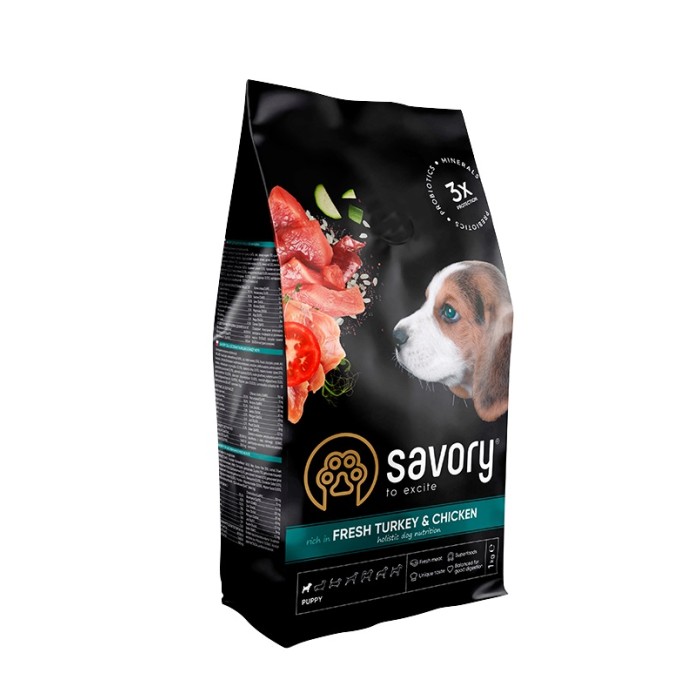 Сухий корм для цуценят Savory Puppy rich in Fresh Turkey and Chicken зі свіжим м’ясом індички та куркою, 1 кг