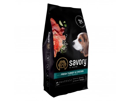 Savory Puppy rich in Fresh Turkey & Chicken Сухой корм для щенков 12 кг (индейка и курица)