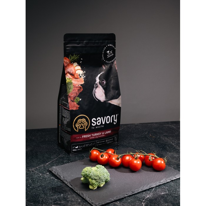 Сухой корм для собак малых пород Savory Small Breed rich in Fresh Turkey and Lamb со свежим мясом индейки и ягнятиной, 1 кг