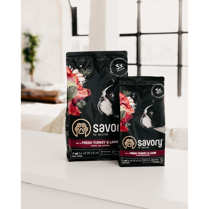 Сухой корм для собак малых пород Savory Small Breed rich in Fresh Turkey and Lamb со свежим мясом индейки и ягнятиной, 1 кг