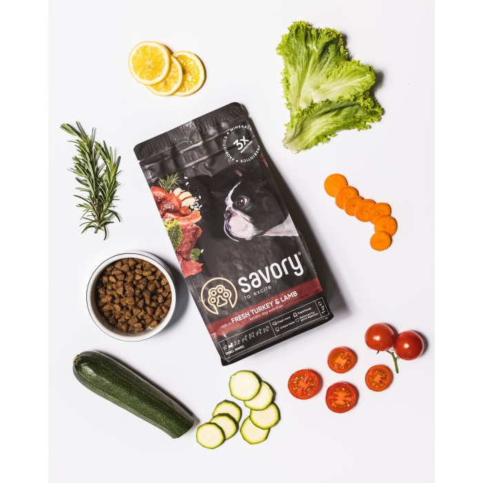 Сухой корм для собак малых пород Savory Small Breed rich in Fresh Turkey and Lamb со свежим мясом индейки и ягнятиной, 1 кг