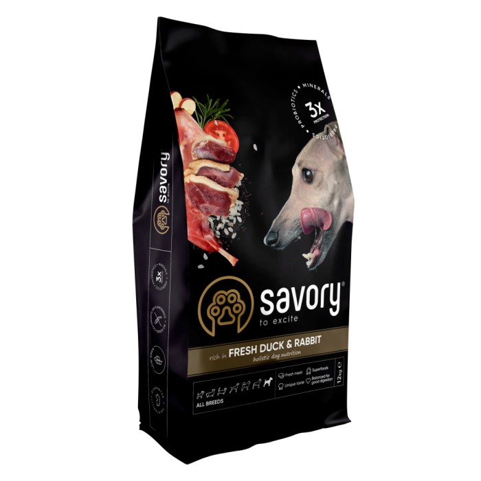 Savory Adult All Breeds Rich in Fresh Duck & Rabbit сухий корм для собак усіх порід 12 кг (кролик та качка)