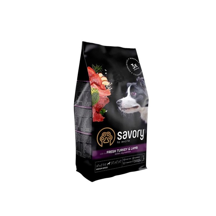 Savory Medium Breed Rich in Fresh Turkey & Lamb Сухий корм для дорослих собак середніх порід 1 кг (індичка та ягня)