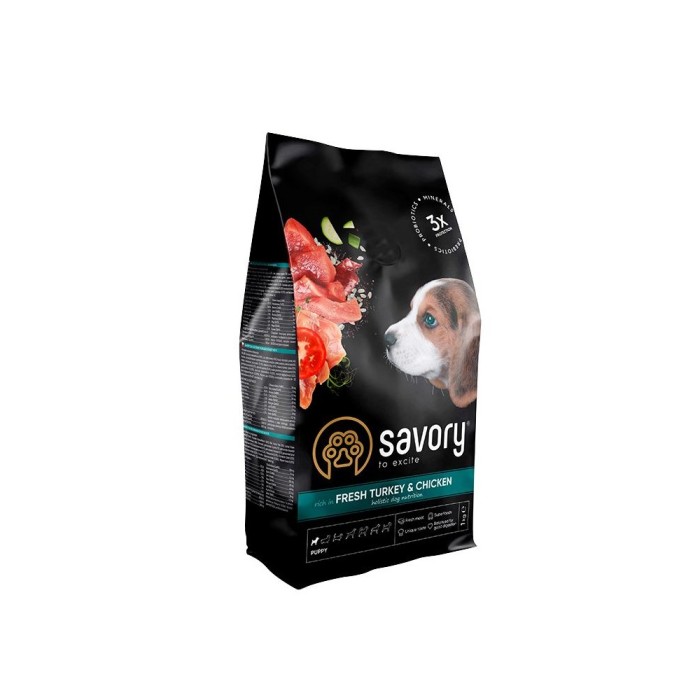 Сухий корм для цуценят Savory Puppy rich in Fresh Turkey and Chicken зі свіжим м’ясом індички та куркою, 1 кг