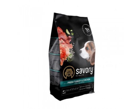 Сухой корм для щенков Savory Puppy rich in Fresh Turkey and Chicken со свежим мясом индейки и курицей, 3 кг