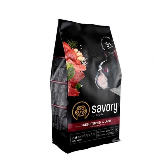 Сухой корм для собак малых пород Savory Small Breed rich in Fresh Turkey and Lamb со свежим мясом индейки и ягнятиной, 1 кг