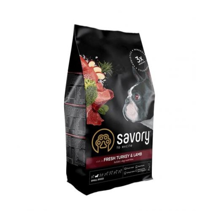 Сухий корм для собак малих порід Savory Small Breed rich in Fresh Turkey and Lamb зі свіжим м’ясом індички та ягнятиною, 3 кг