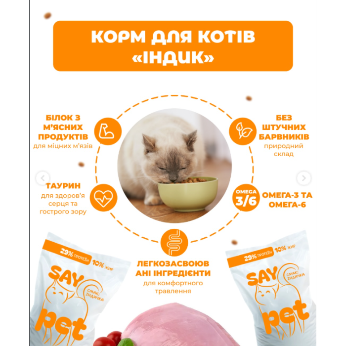 SayPet сухий корм для котів з індичкою, 10 кг