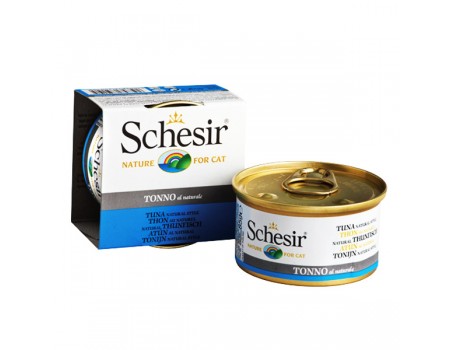 Schesir Tuna Natural Style ШЕЗИР ТУНЕЦ натуральные консервы для кошек, влажный корм тунец в собственном соку, банка 85 г , 0.085 кг.