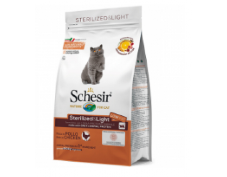 Schesir Cat Sterilized & Light ШЕЗИР СТЕРИЛИЗОВАННЫЕ ЛАЙТ КУРИЦА сухой монопротеиновый корм для стерилизованных кошек и кастрированных котов, для котов склонных к полноте,  0,4 кг , 