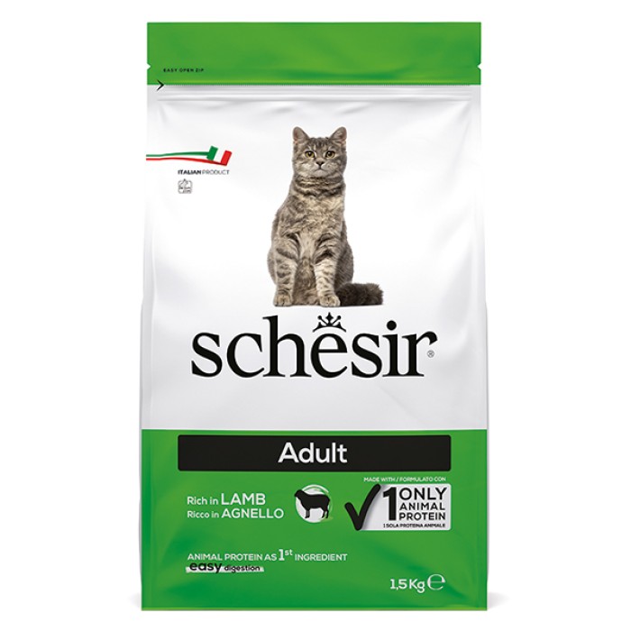 Schesir Cat Adult Lamb ШЕЗИР ВЗРОСЛЫЙ ЯГНЕНОК сухой монопротеиновый корм для котов,  1,5 кг 