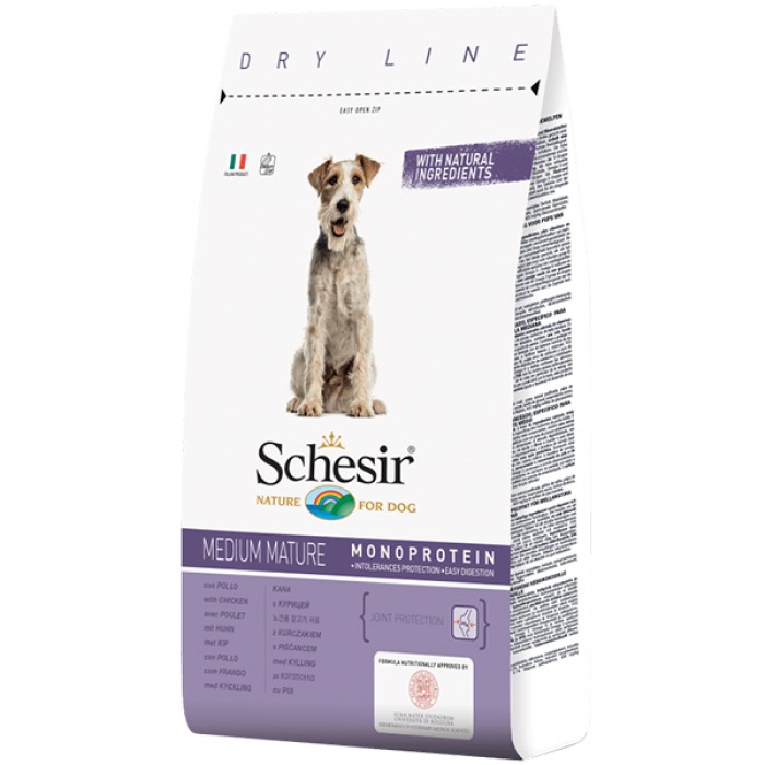 Сухой корм Schesir Dog Medium Mature, монопротеиновый, для пожилых или малоактивных собак средних пород, 3 кг