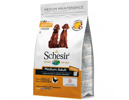 Schesir Dog Medium Adult Chicken ШЕЗИР ВЗРОСЛЫЙ СРЕДНИХ КУРИЦА сухой монопротеиновый суперпремиум корм для собак средних пород,  12 кг , 