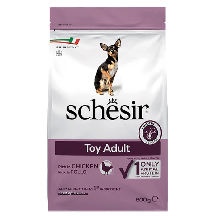 Schesir Dog Toy Adult ШЕЗИР ВЗРОСЛЫЙ ТОЙ КУРИЦА сухой монопротеиновый суперпремиум корм для собак мини пород,  0,8 кг , 