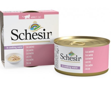 Schesir Salmon Natural Style ШЕЗИР ЛОСОСЬ натуральные консервы для кошек, влажный корм лосось в собственном соку, банка 85 г , 0.085 кг.